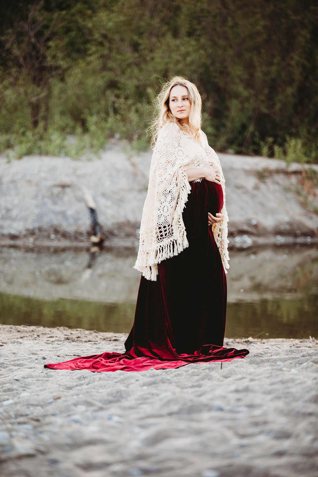 Crochet Velvet Red Boho Gown - 