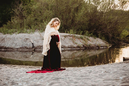 Crochet Velvet Red Boho Gown - 