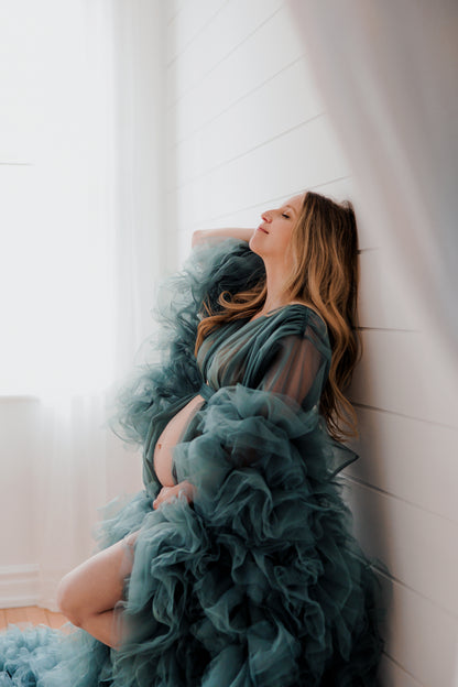 Denim Blue Barbara Gown - maternity photoshoot dress