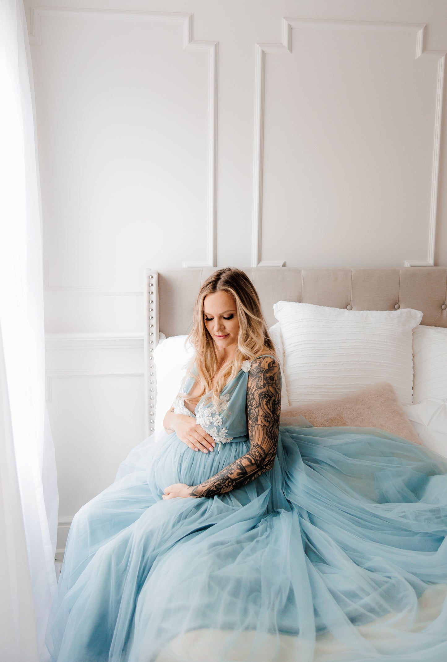 Baby Blue Beth Gown - maternity photoshoot dress