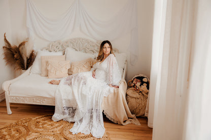 Romantic Lace Boho Gown - maternity photoshoot dress