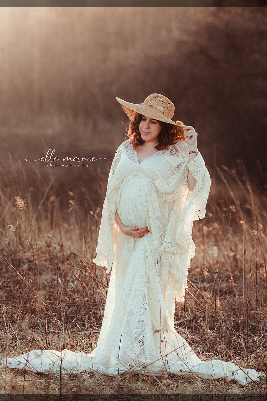 Boho Lace Maternity Gown with Tassels - maternity photoshoot dress