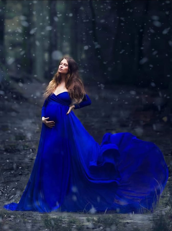 Royal Blue Flowy Gown - maternity photoshoot dress