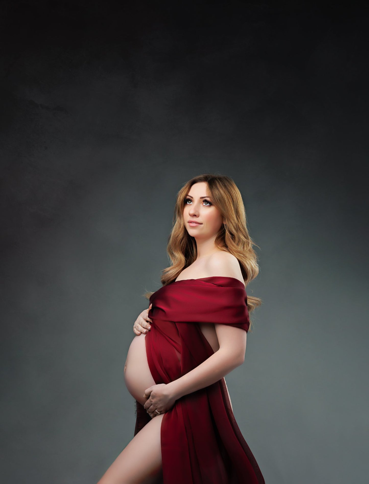 Burgundy silky Chiffon Fabric - maternity photoshoot dress