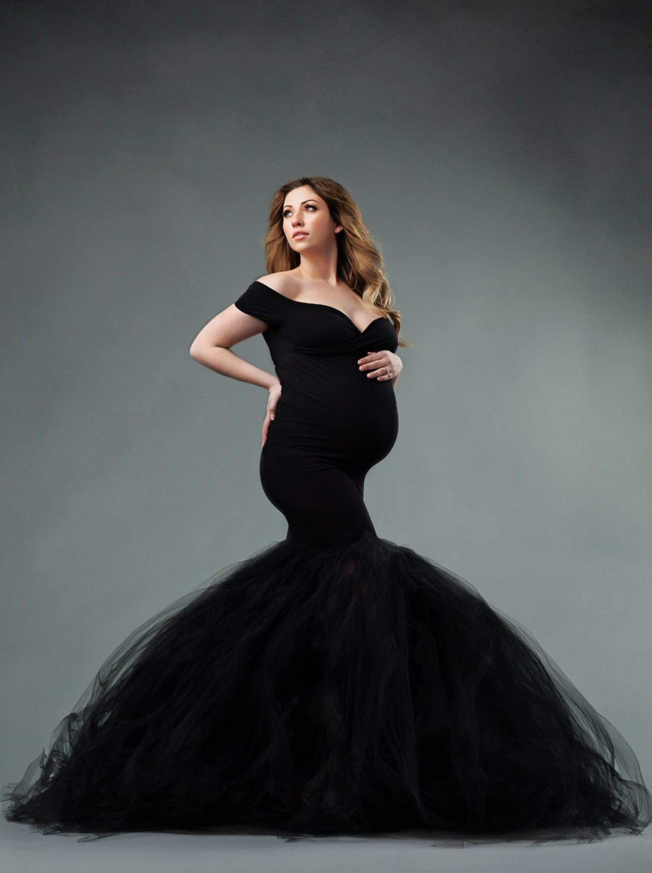 Black Fitted Tulle Mermaid Gown - maternity photoshoot dress