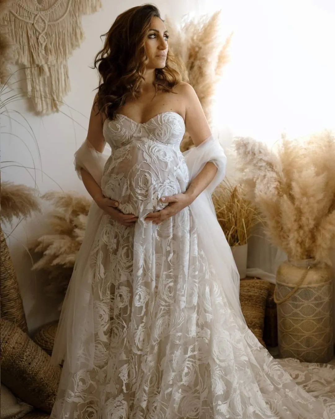 White Rose Gown - maternity photoshoot dress