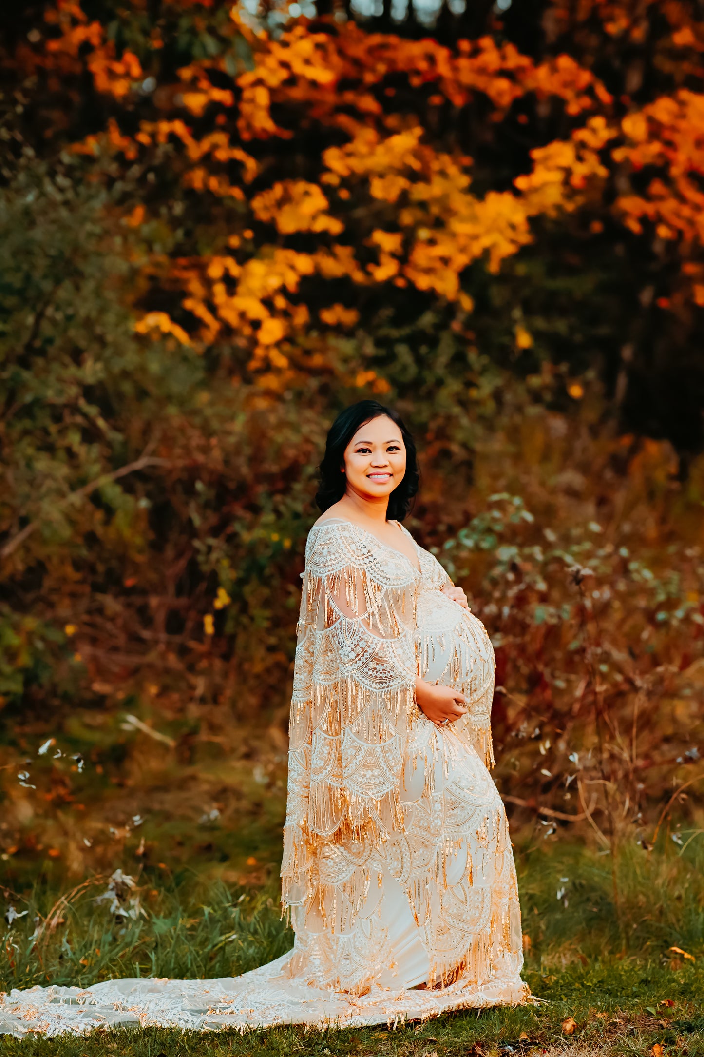 Gold Goddess Gatsby Gown - maternity photoshoot dress