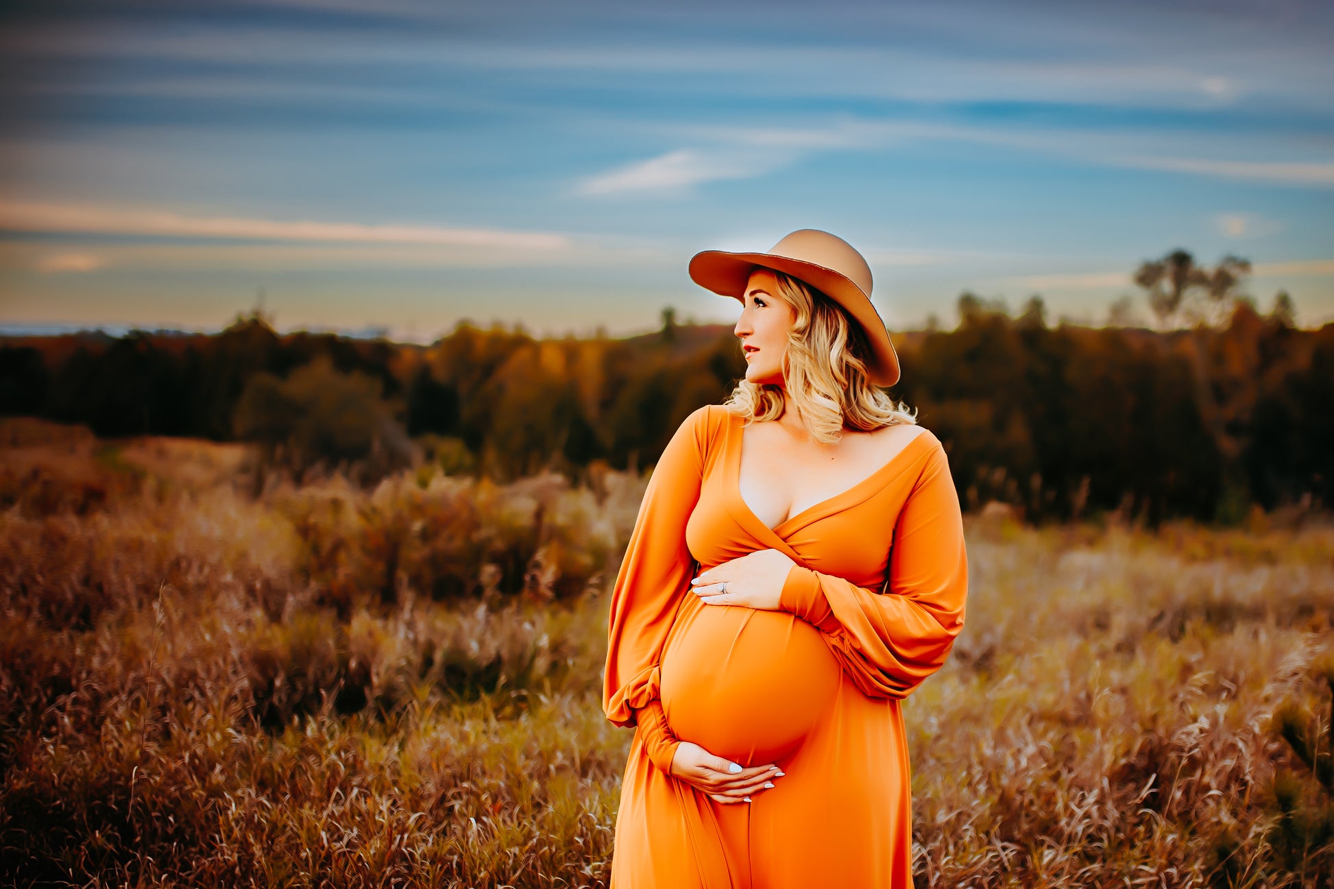 Rust Flowy Clara Gown - maternity photoshoot dress
