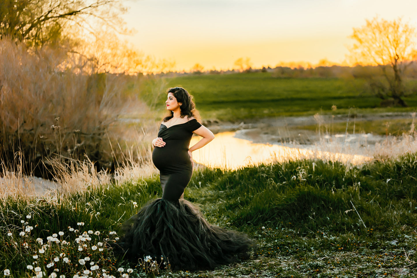 Black Fitted Tulle Mermaid Gown - maternity photoshoot dress