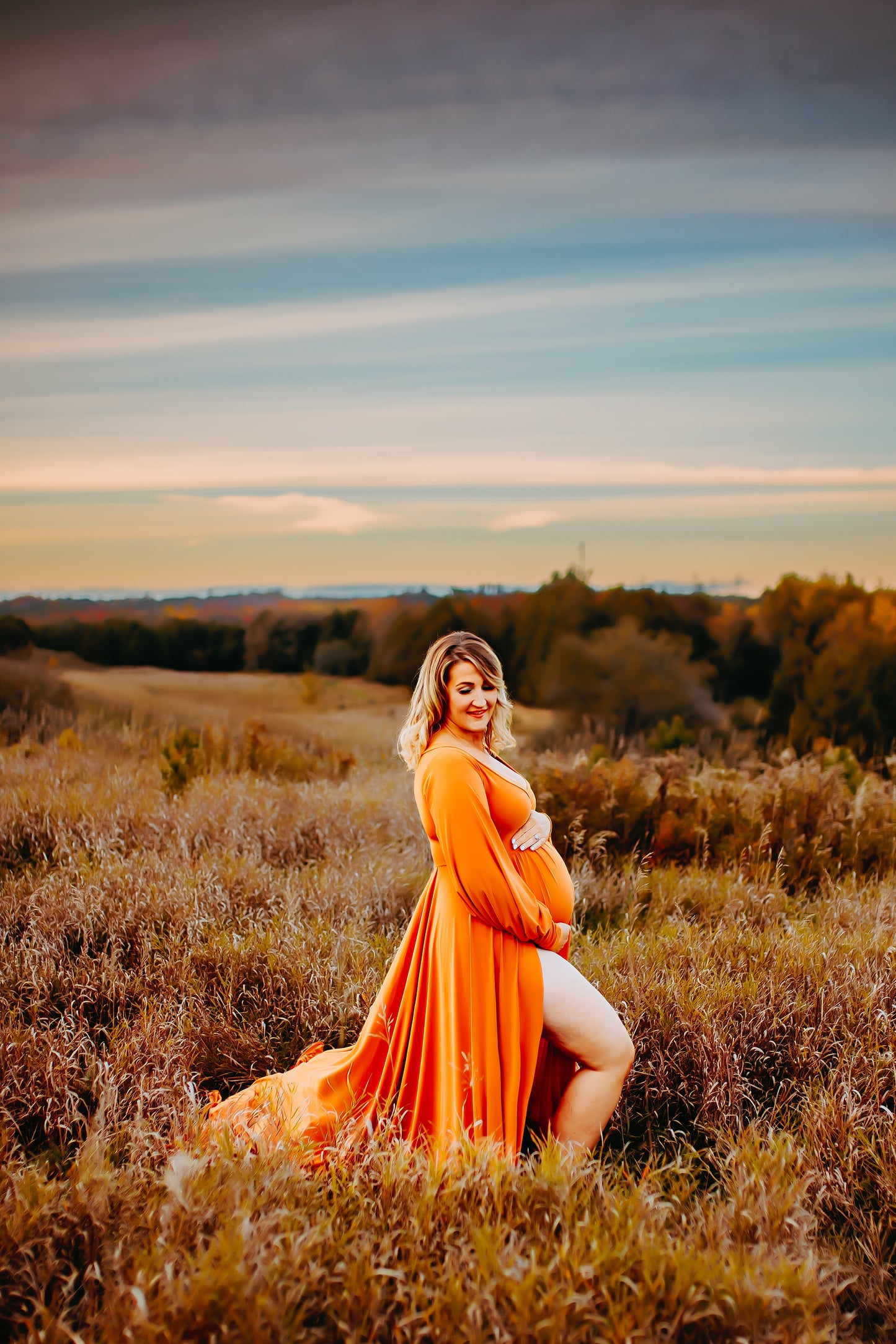 Rust Flowy Clara Gown - maternity photoshoot dress