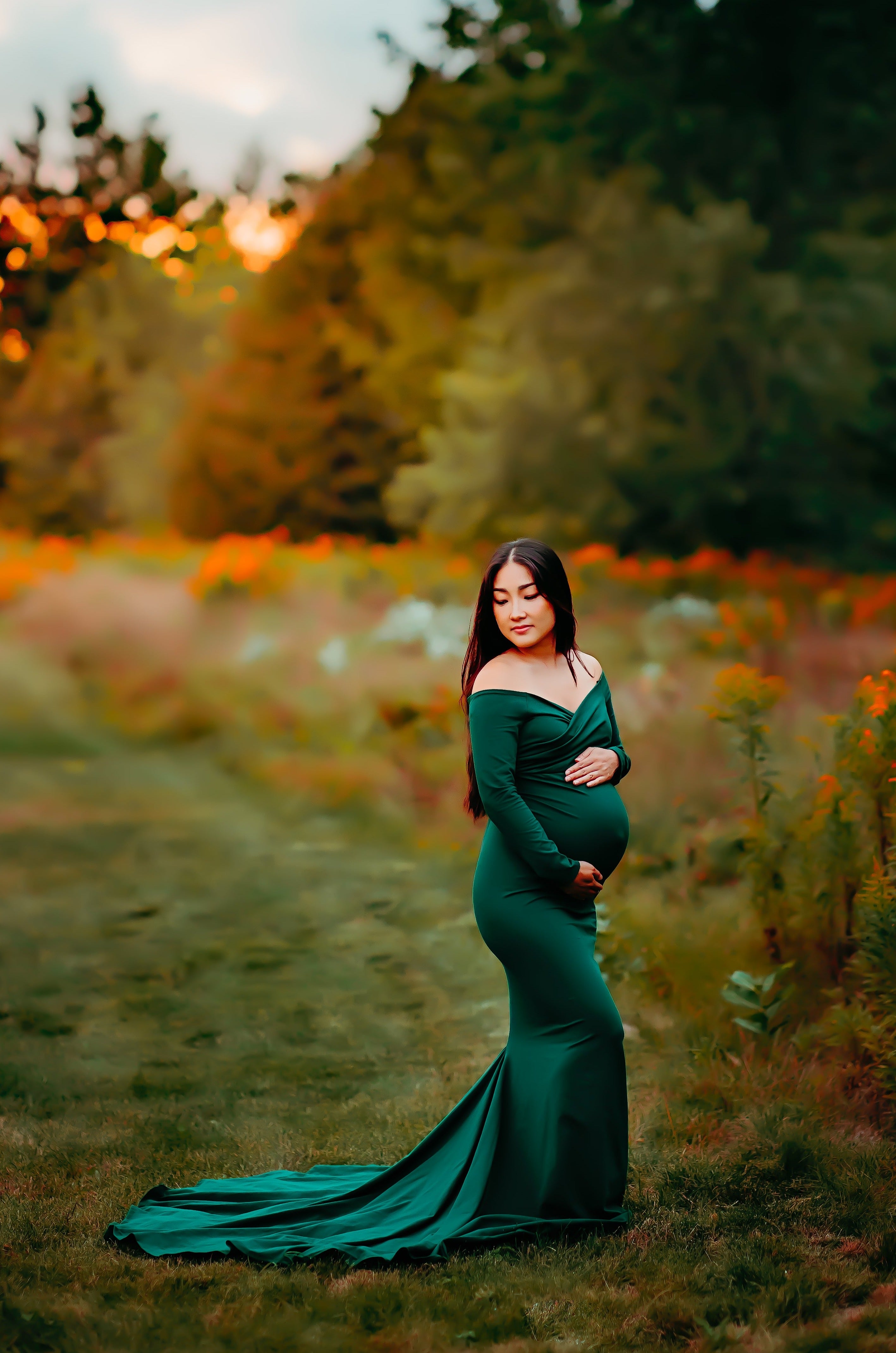 Green hot sale maternity gown