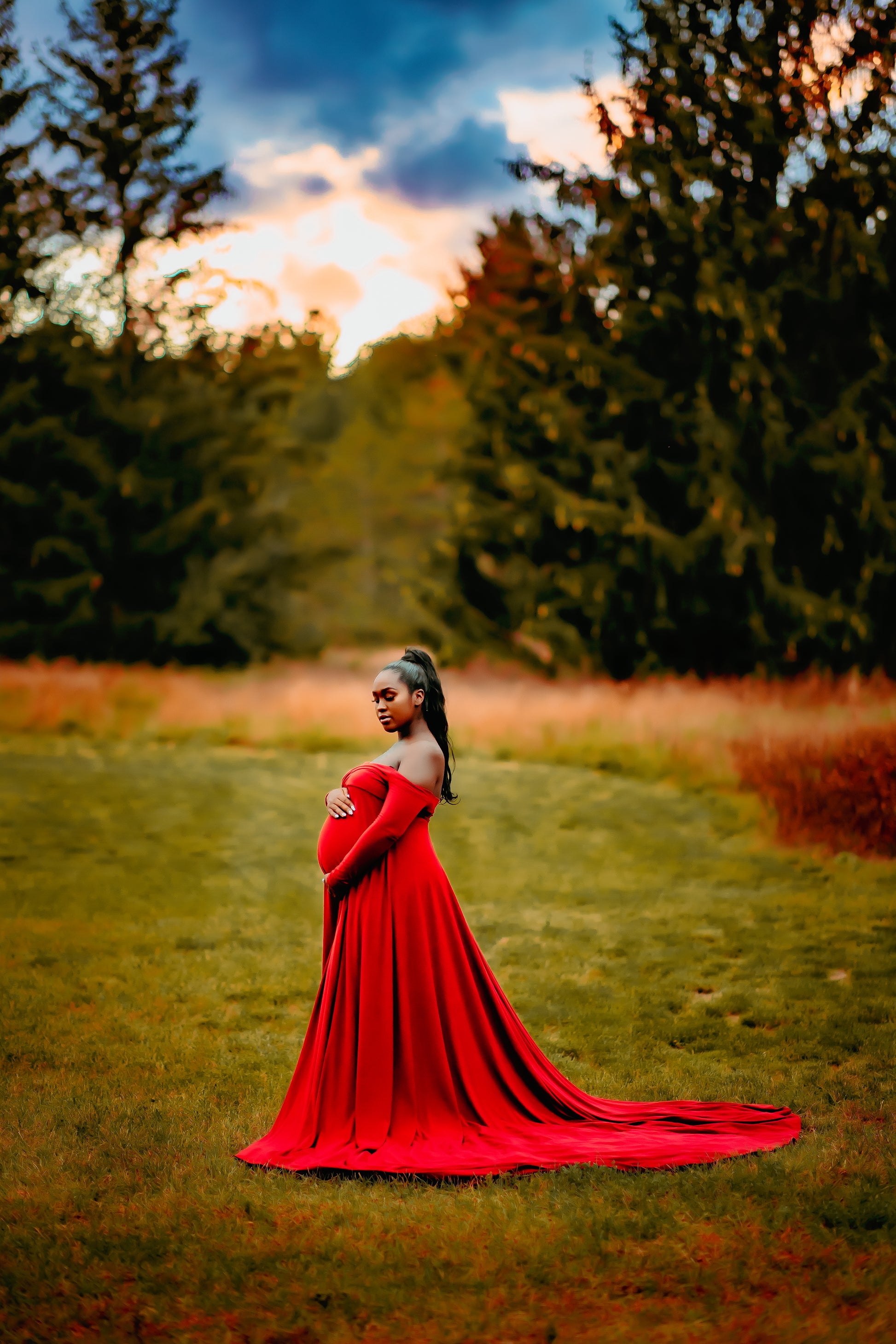 Burgundy Flowy Maternity Gown - maternity photoshoot dress