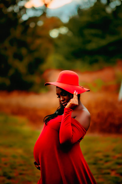 Burgundy Flowy Maternity Gown - maternity photoshoot dress