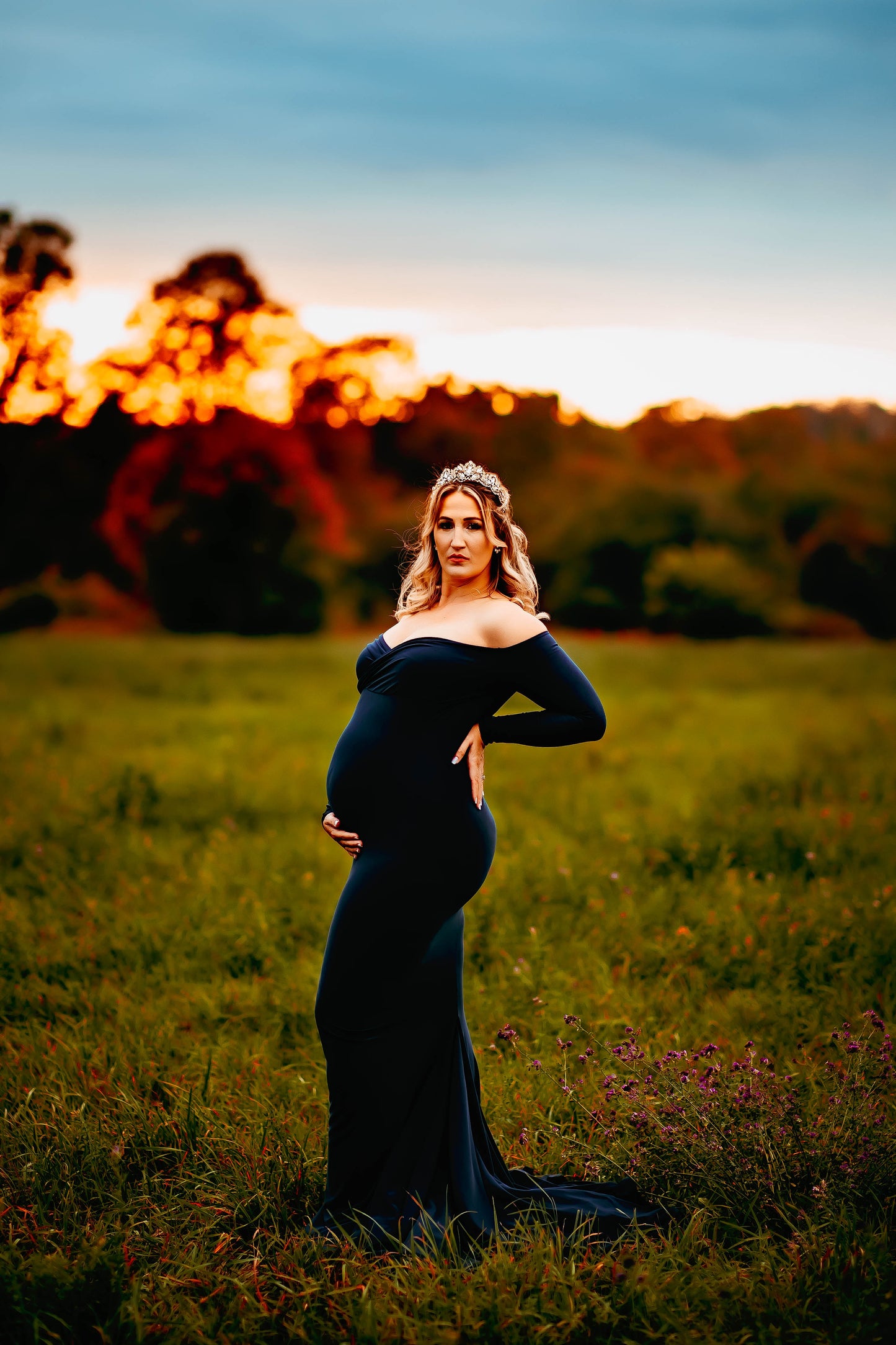 Navy Blue Fitted Gown - maternity photoshoot dress