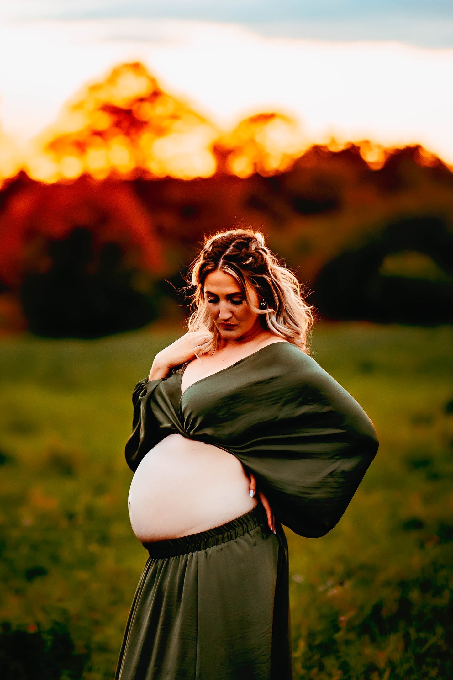 Hunter Green Convertible Gown - maternity photoshoot dress
