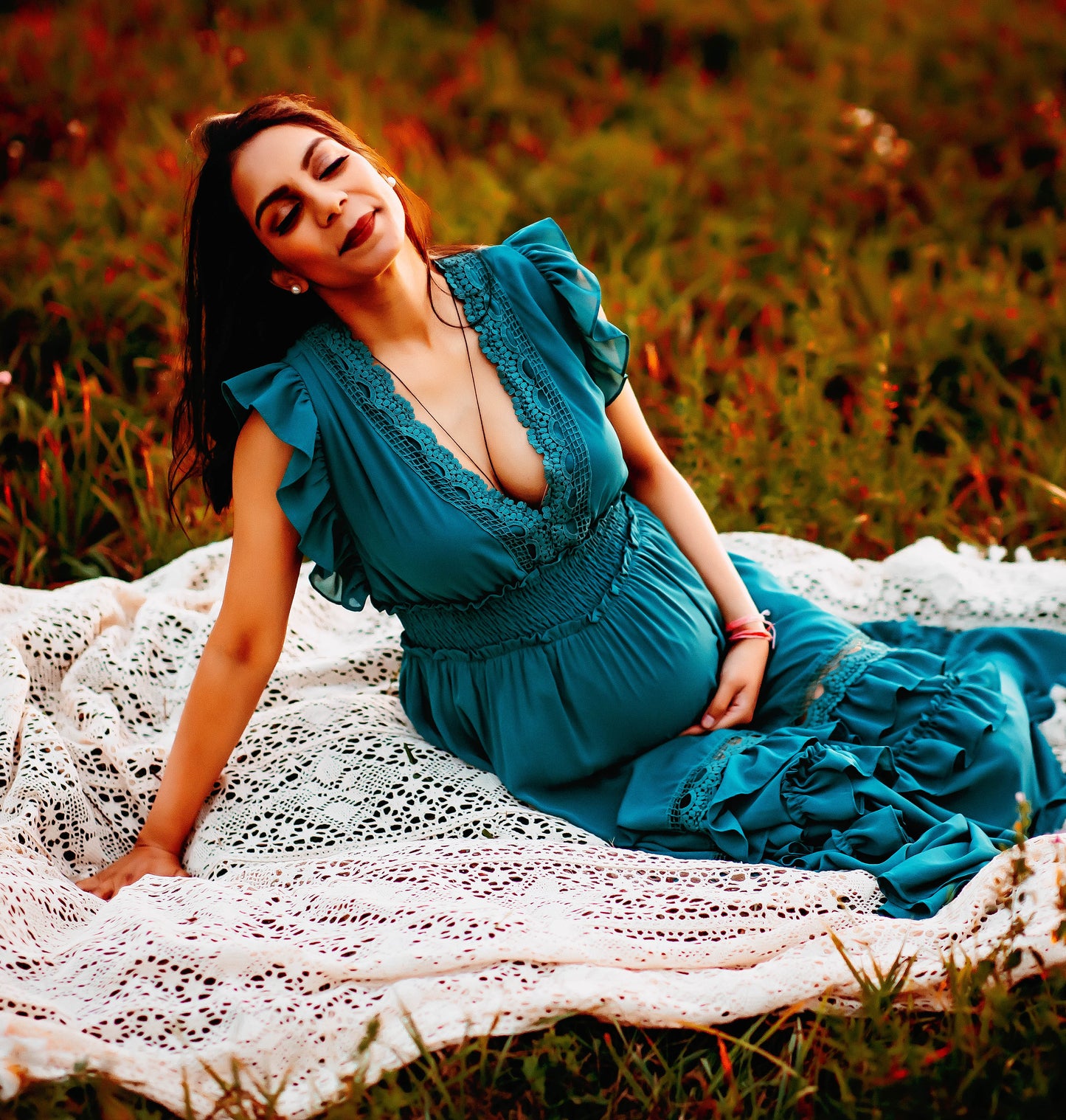 Crochet Vintage Blanket - maternity photoshoot dress