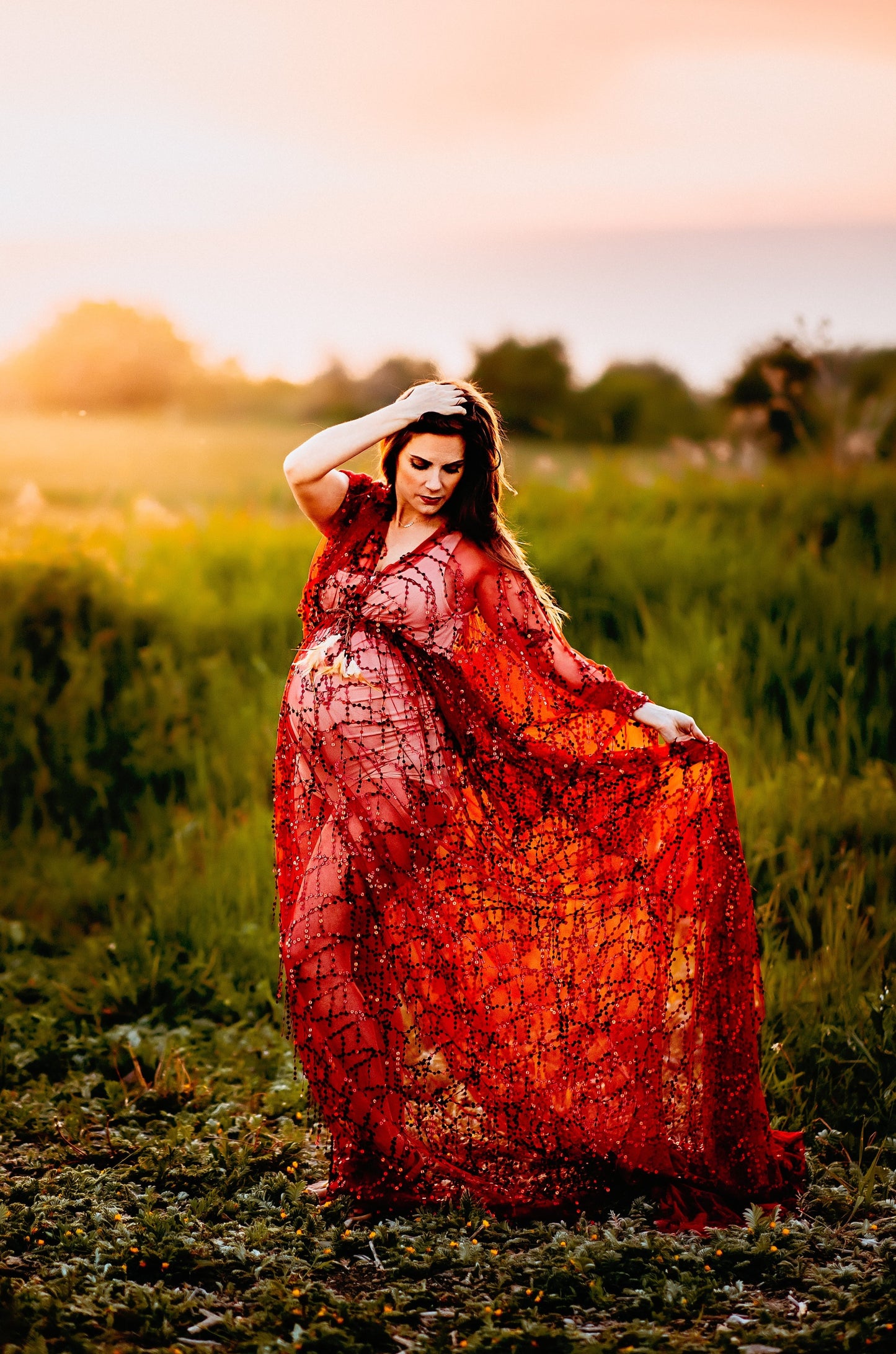 Boho Red Sequin Gown - 