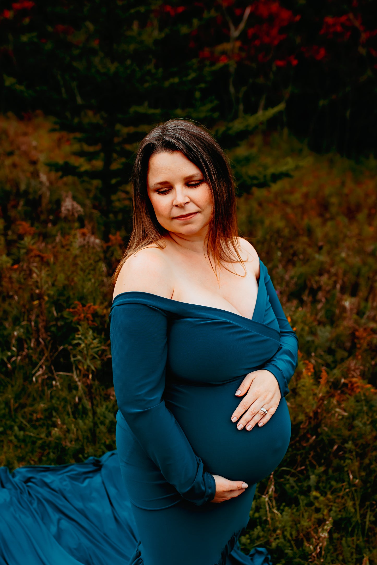 Teal Fitted Maternity Gown - maternity photoshoot dress