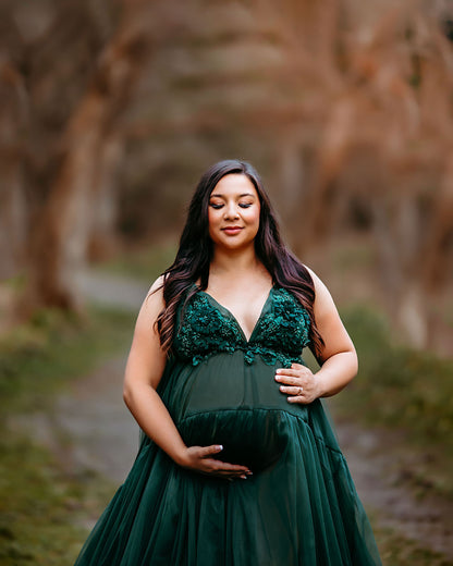 Emerald Wisteria Gown - maternity photoshoot dress