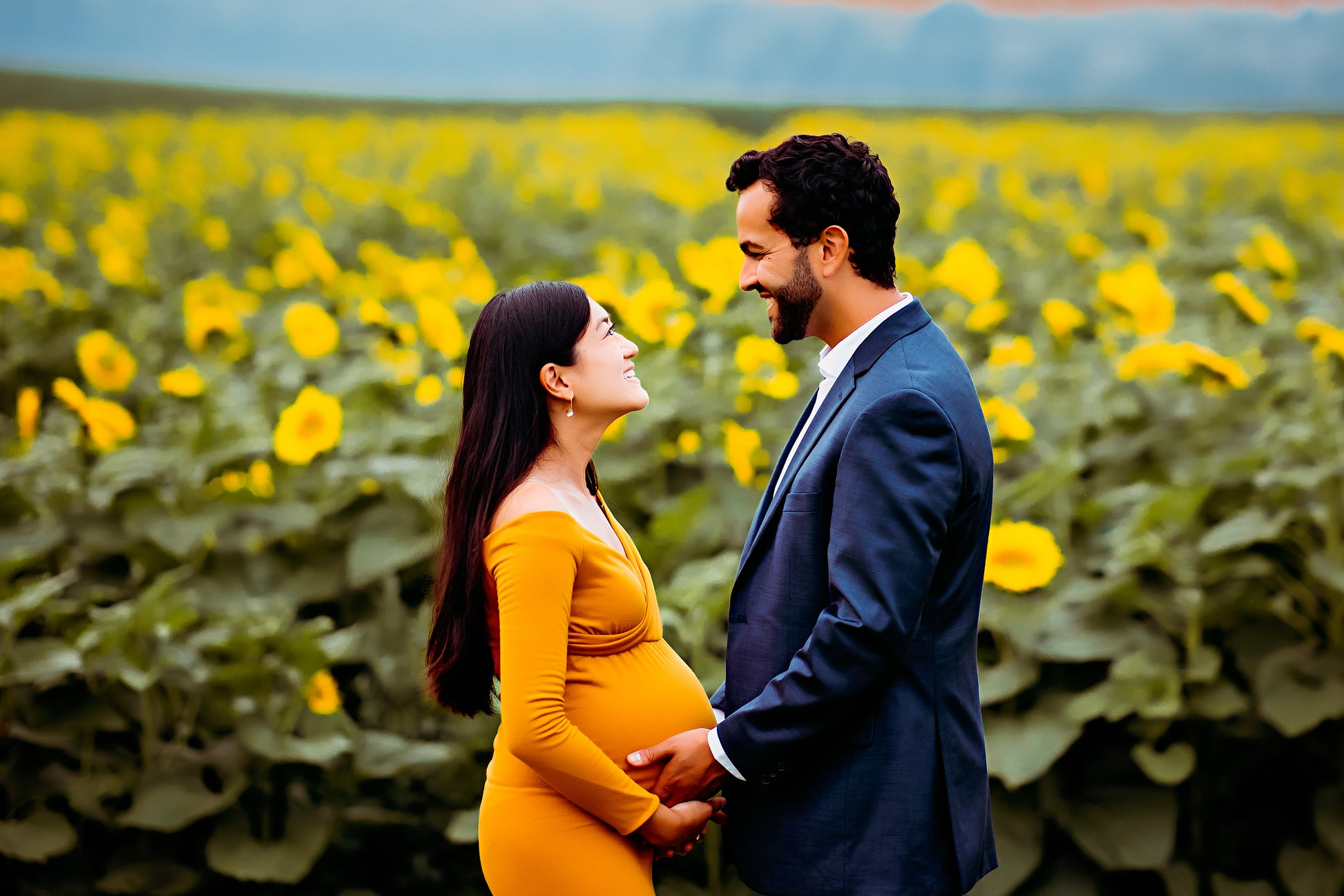 Mustard Yellow Fitted Gown - maternity photoshoot dress