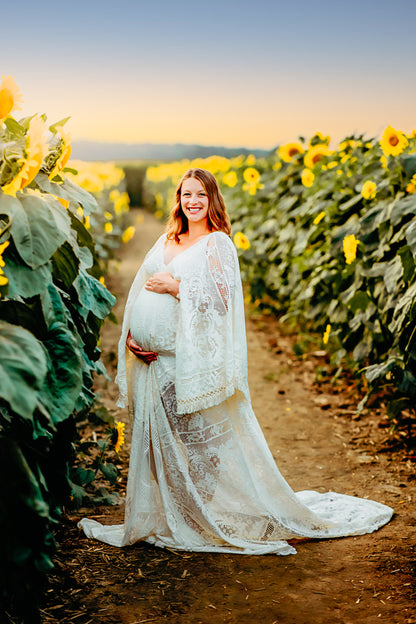 Boho Lace Maternity Gown with Tassels - maternity photoshoot dress