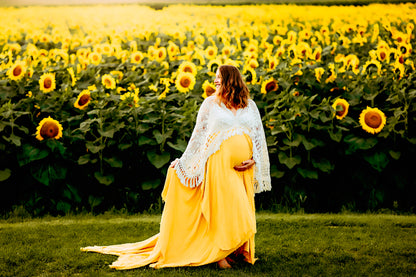 Crochet Cotton Boho Ginger Yellow Gown - 