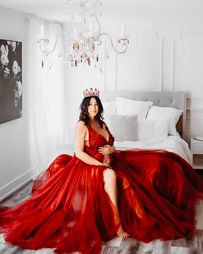 Burgundy Wisteria Gown - maternity photoshoot dress