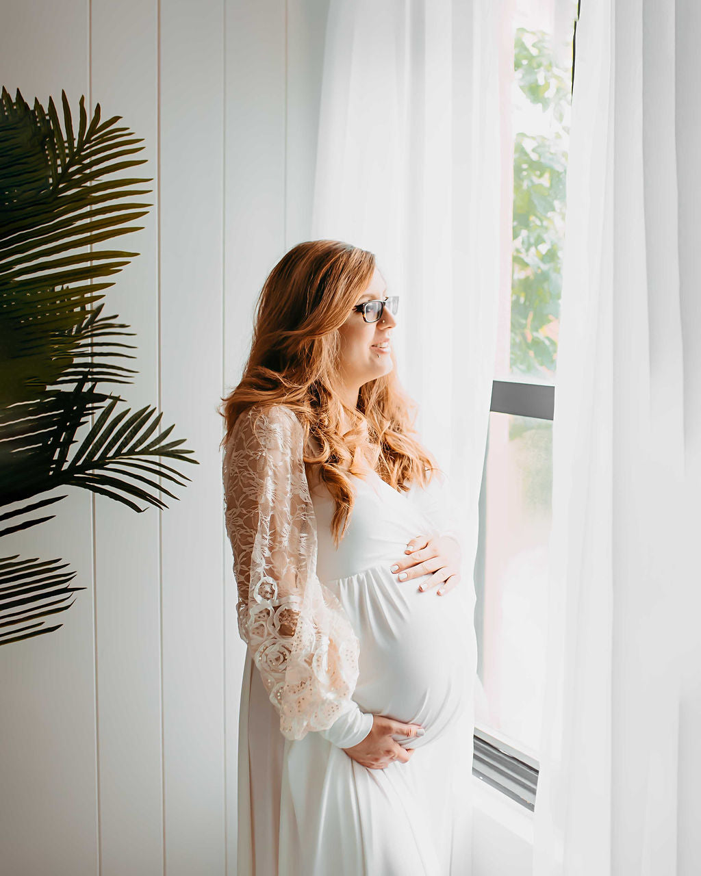 Ivory Clara Gown - lace sleeves - maternity photoshoot dress
