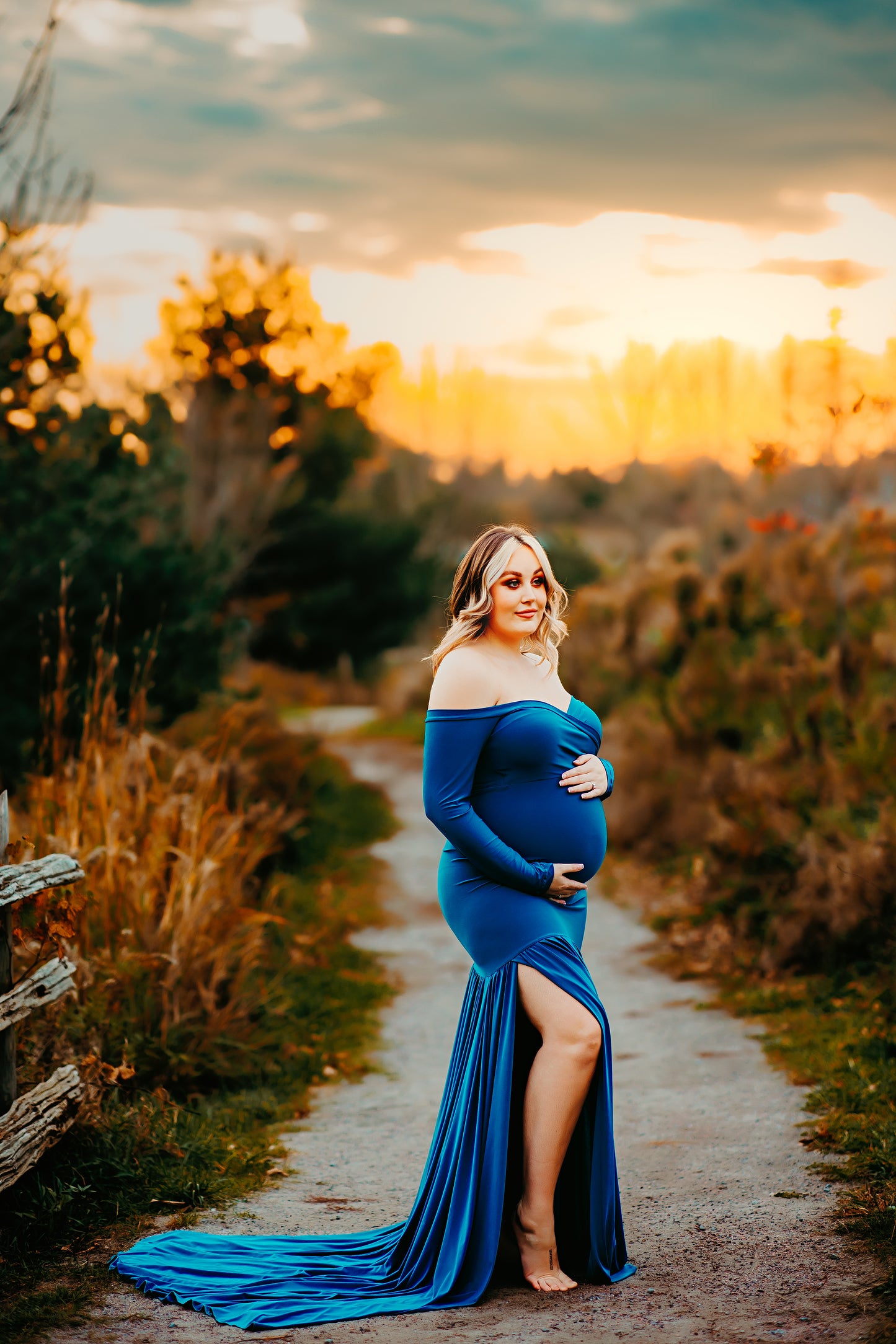 Teal Fitted Maternity Gown - maternity photoshoot dress