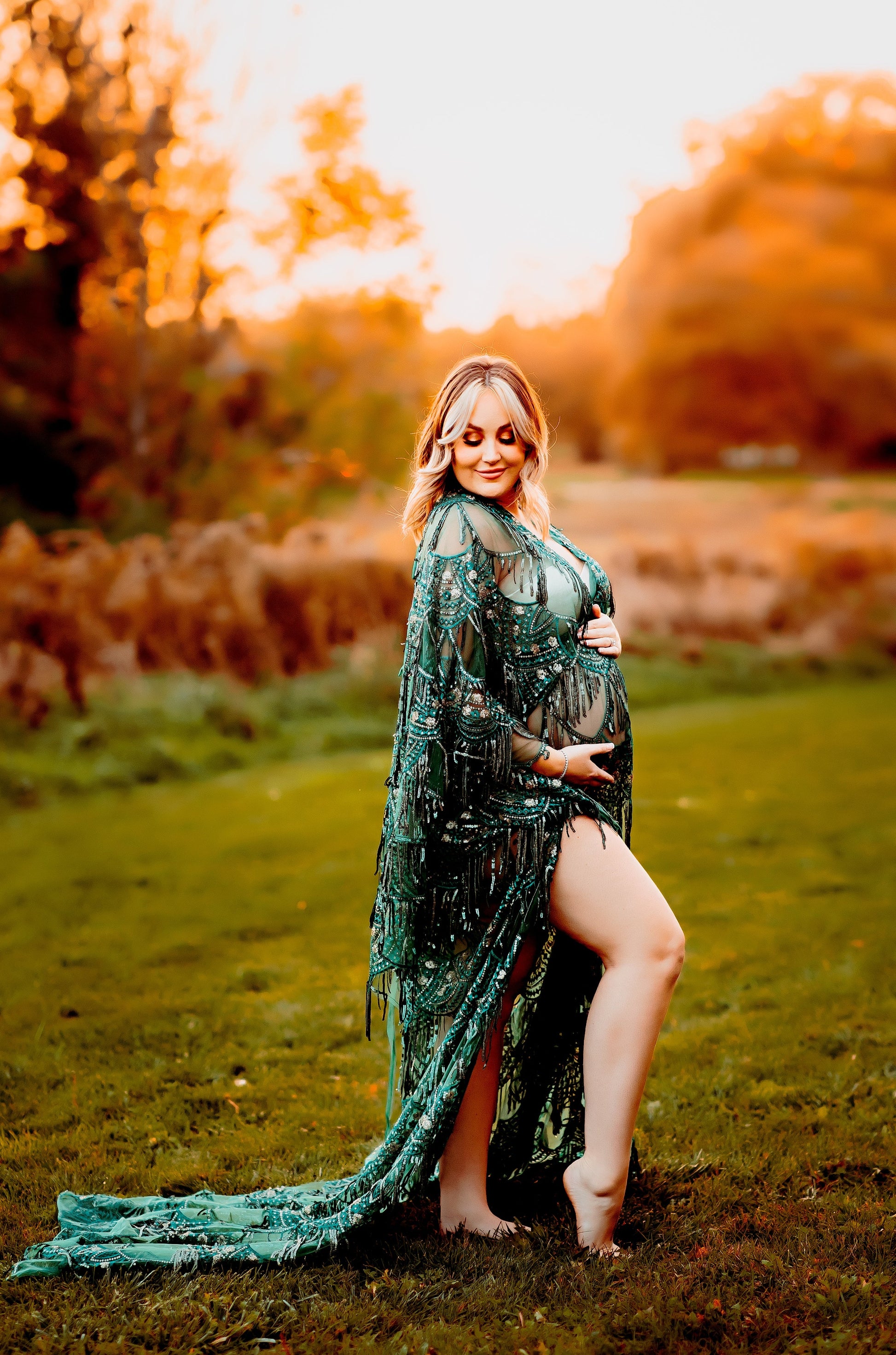 Green Goddess Gatsby Gown - maternity photoshoot dress