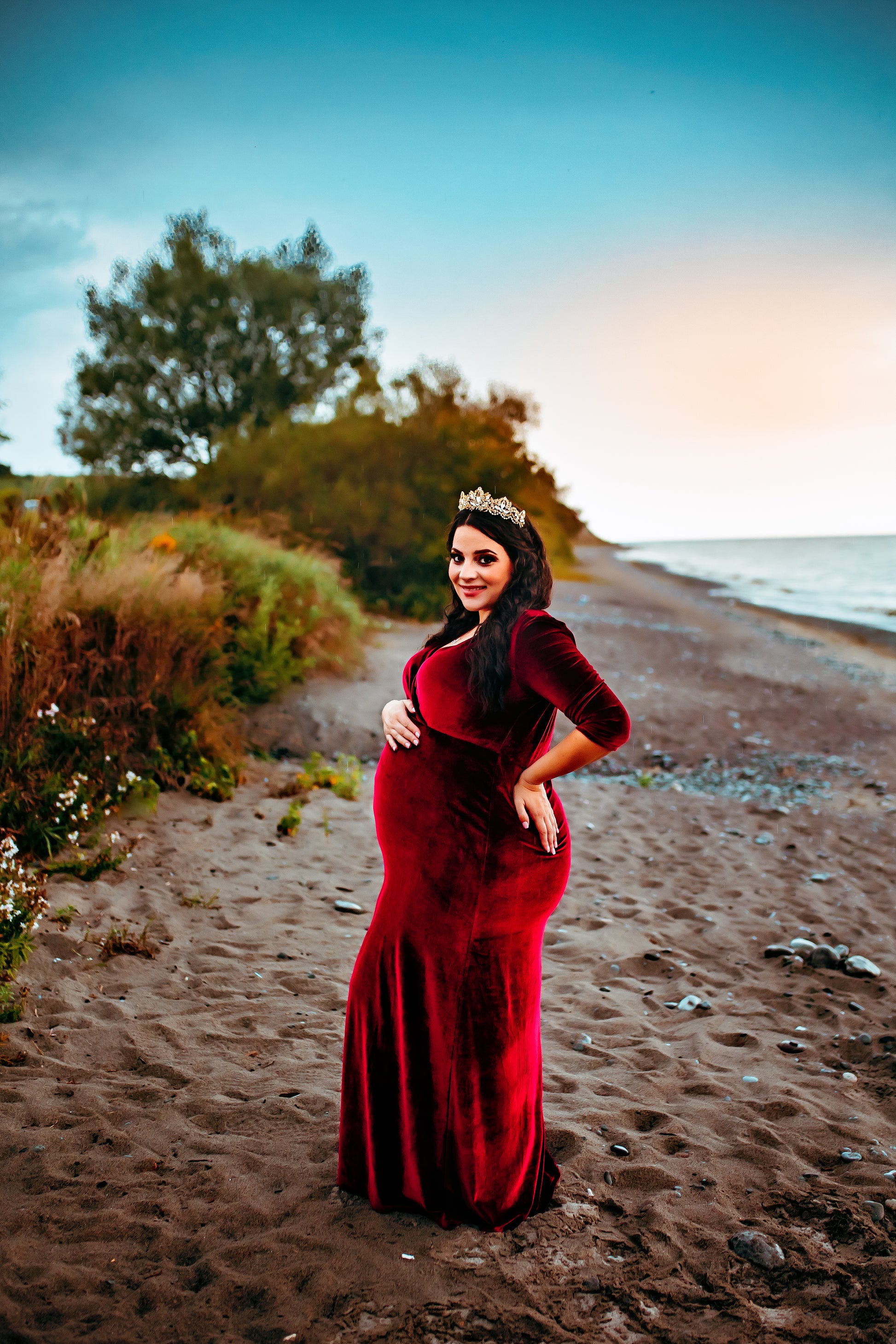 Mulberry Red Velvet Maxi Dress - XL - maternity photoshoot dress