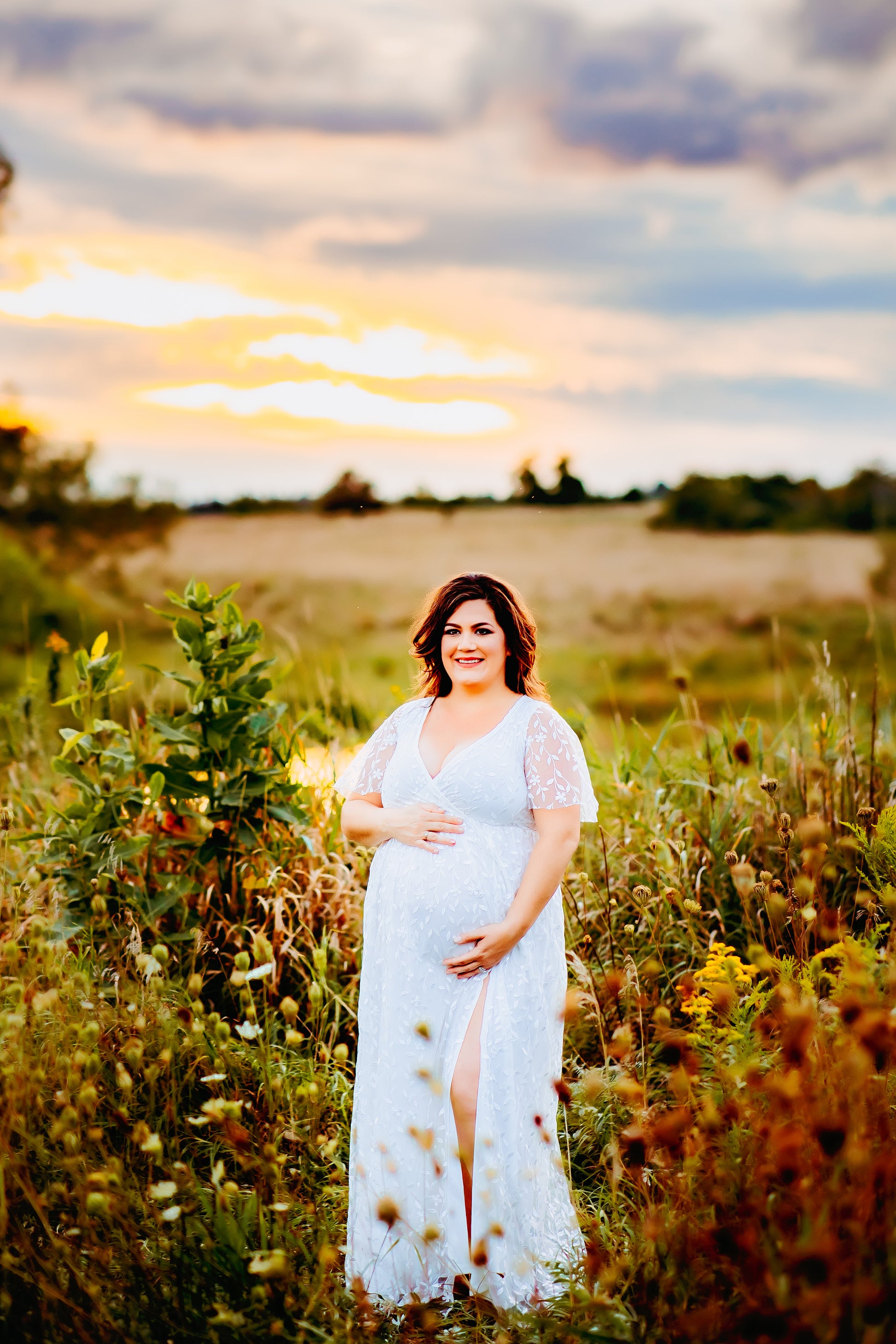White Embossed Maxi - Large - maternity photoshoot dress