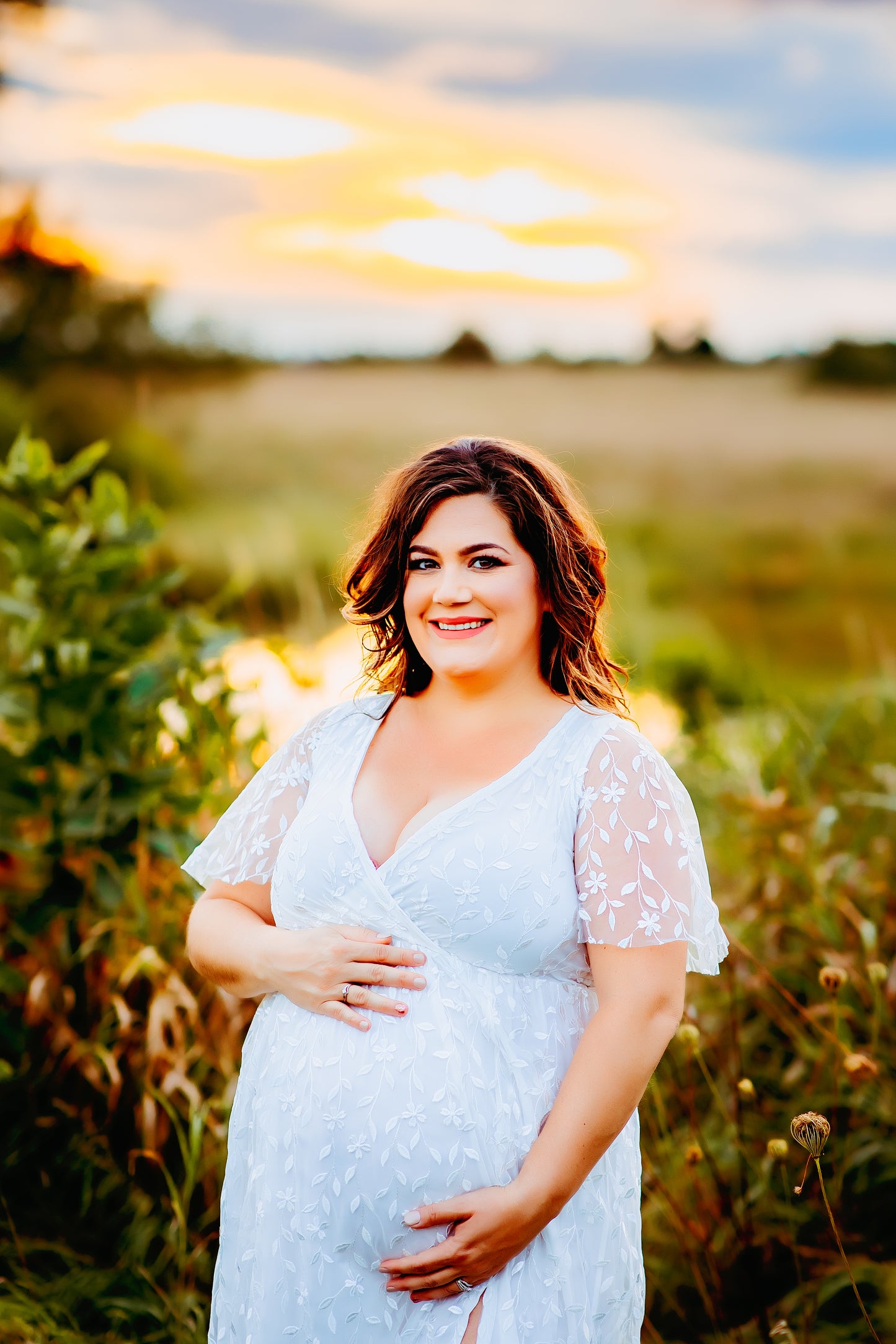 White Embossed Maxi - Large - maternity photoshoot dress