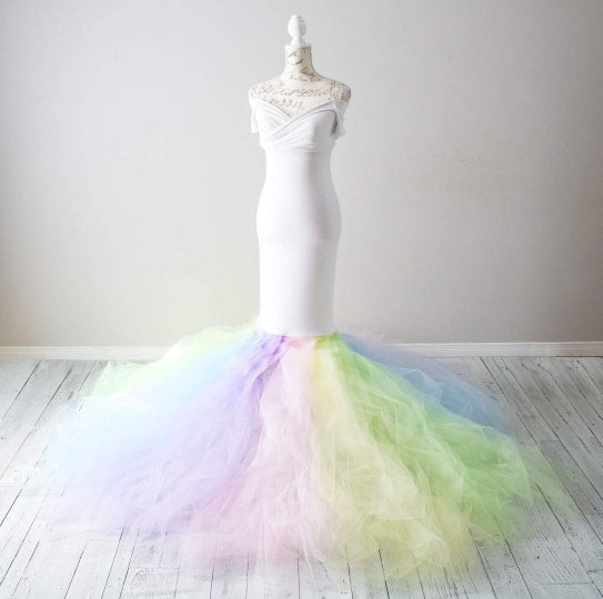 White and cheap rainbow dress