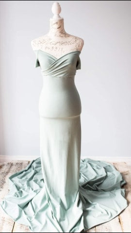 Sage Green Fitted Gown Small - maternity photoshoot dress