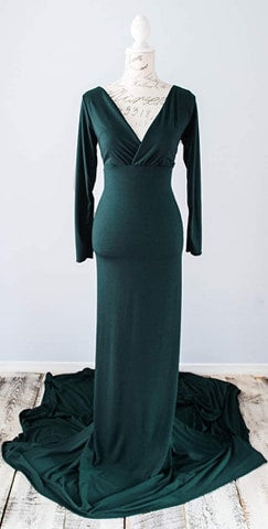 Emerald Green Fitted Gown - maternity photoshoot dress