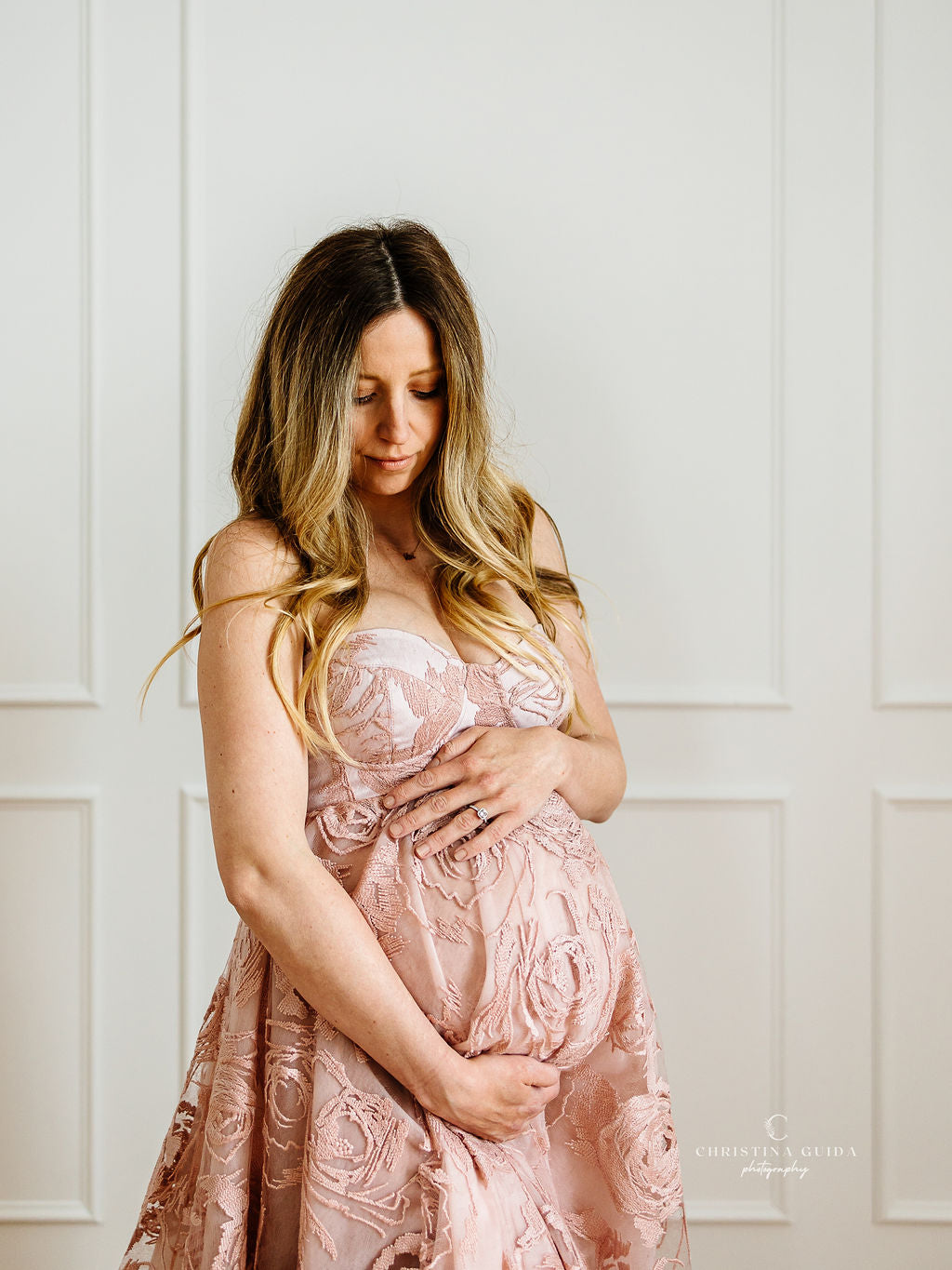 Dusty Pink Rose Gown - maternity photoshoot dress