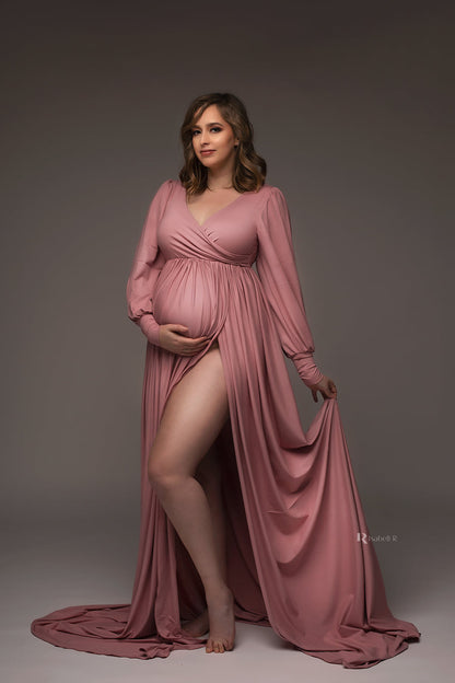 Mauve Pink Aletris Gown - maternity photoshoot dress