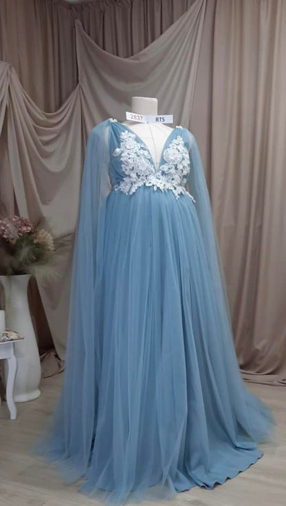 Baby Blue Beth Gown - maternity photoshoot dress
