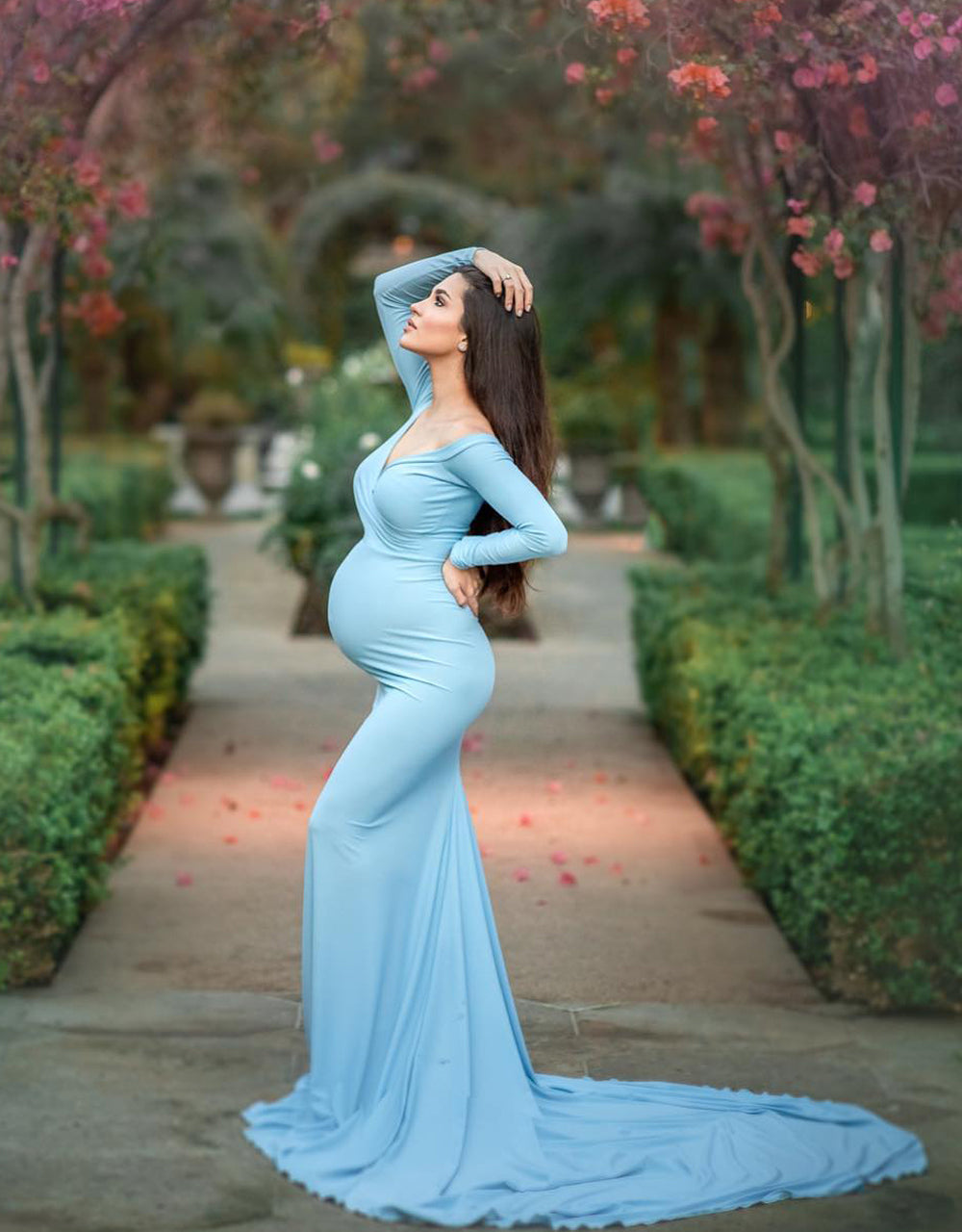 Baby Blue Fitted Scarlet Gown - maternity photoshoot dress