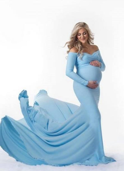 Baby Blue Fitted Scarlet Gown - maternity photoshoot dress