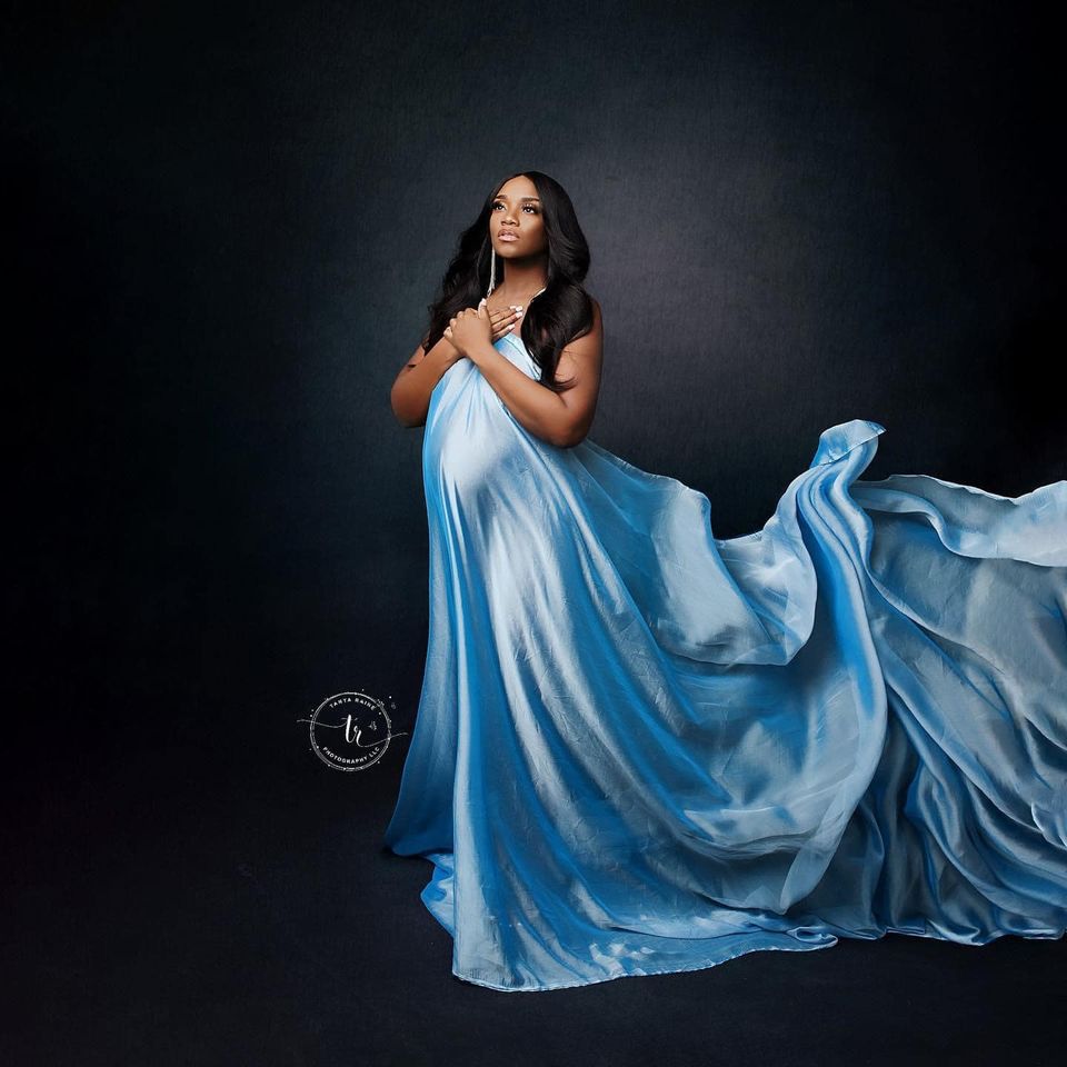 Baby Blue silky Chiffon Fabric - maternity photoshoot dress