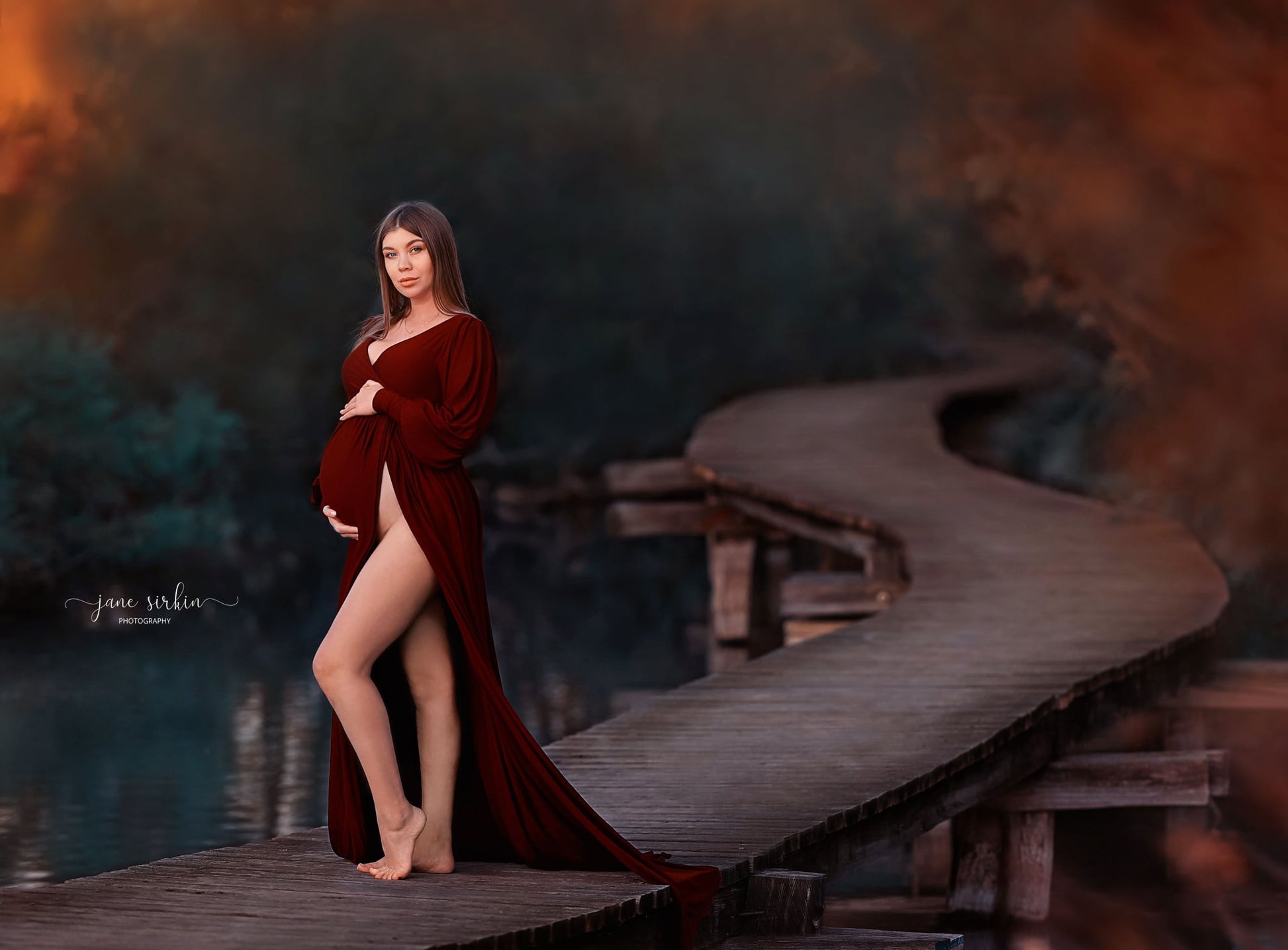 Burgundy Flowy Aletris Gown - maternity photoshoot dress