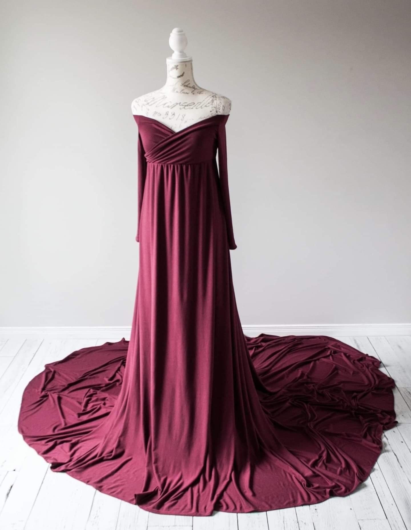 Burgundy Flowy Maternity Gown - maternity photoshoot dress