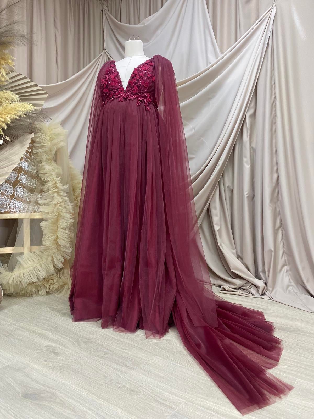 Burgundy Red Beth Gown - maternity photoshoot dress