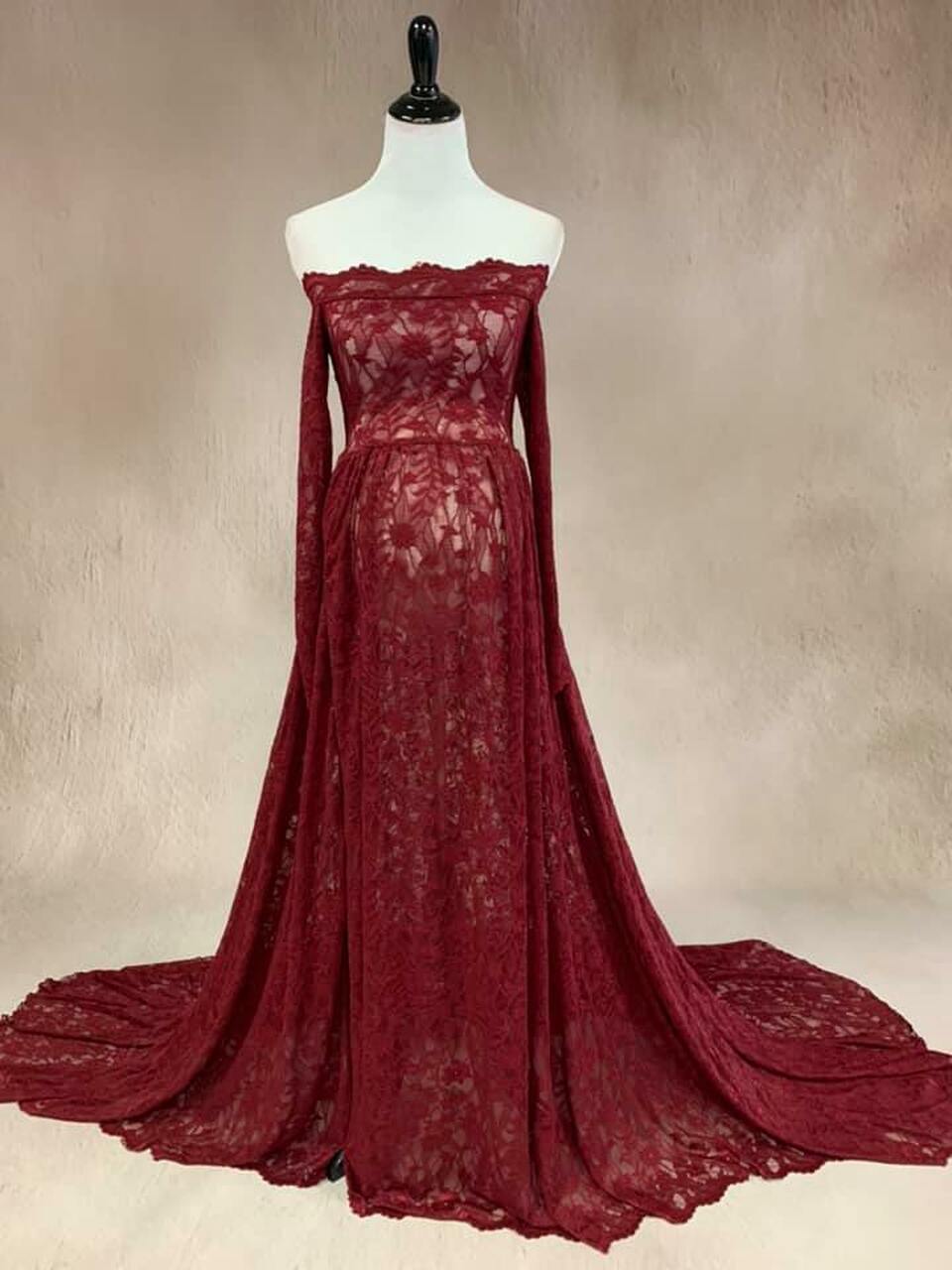 Burgundy Lace Aniela Gown - maternity photoshoot dress