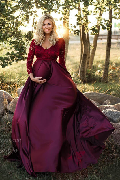 Burgundy Muscari Maternity Dress - maternity photoshoot dress