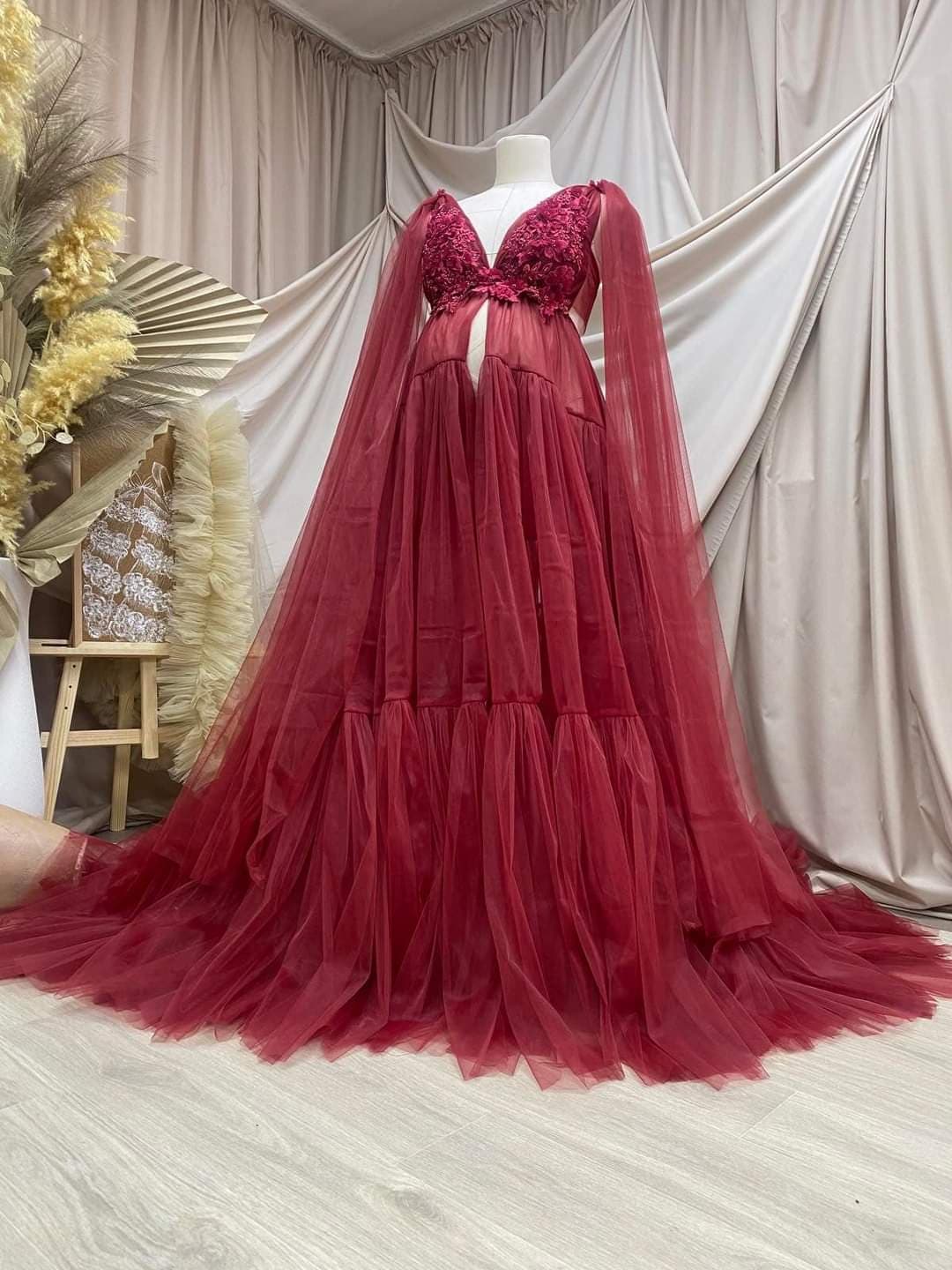 Burgundy Wisteria Gown - maternity photoshoot dress