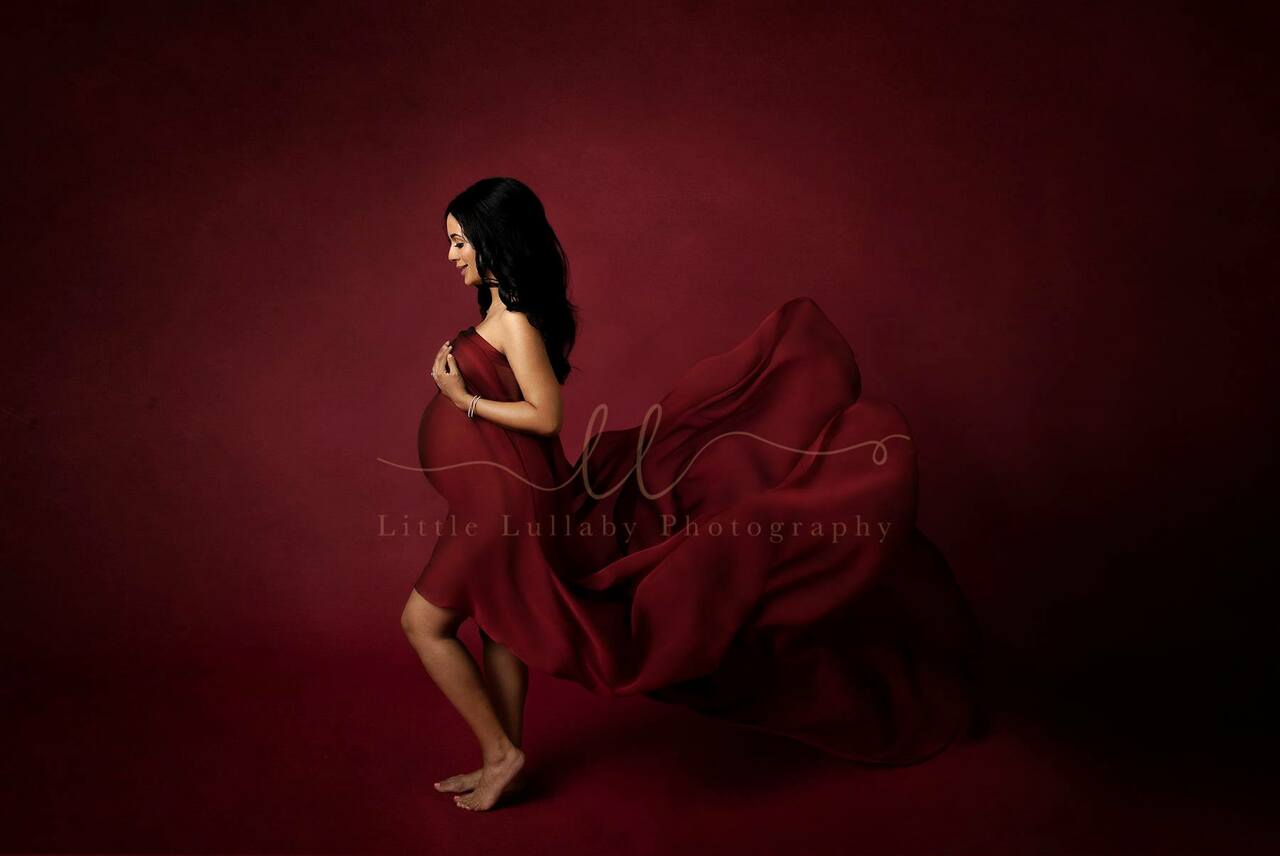 Burgundy silky Chiffon Fabric - maternity photoshoot dress