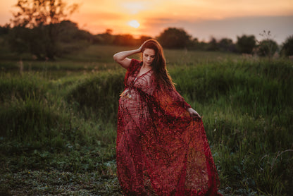 Boho Red Sequin Gown - 